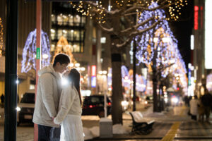 A couple in the illuminations at Odori Park